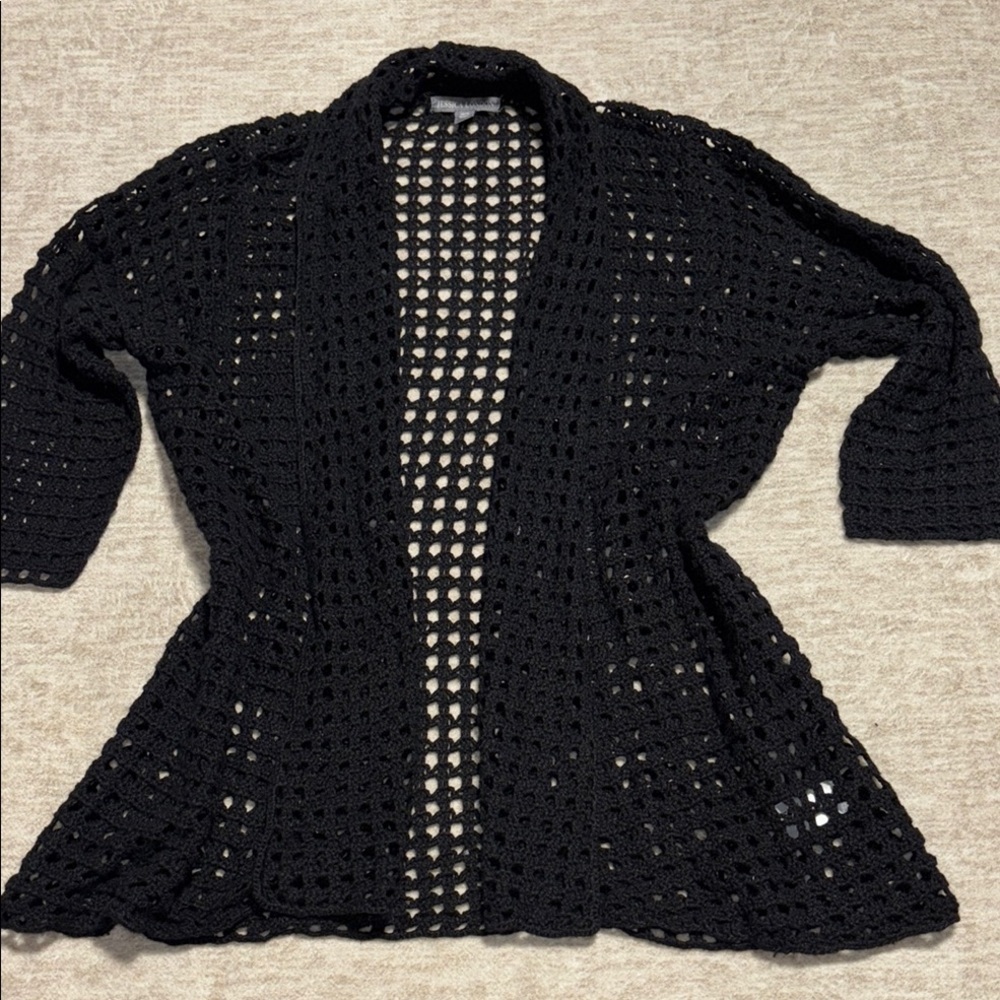 XL 14/16 black cardigan swim cover sweater wide knit 3/4 sleeve Jessica London